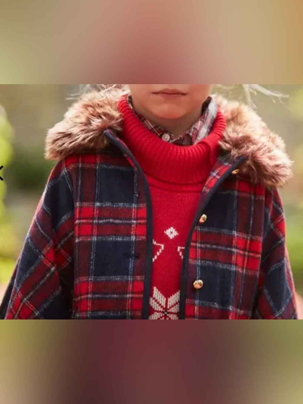 Janie and Jack Plaid Faux Fur Collar Cape - Size 10-12
